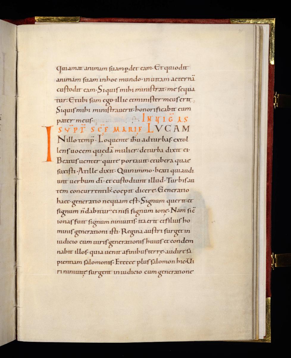 Evangelistar Heinrichs IV. (?), Textseite mit roter Textmarke I