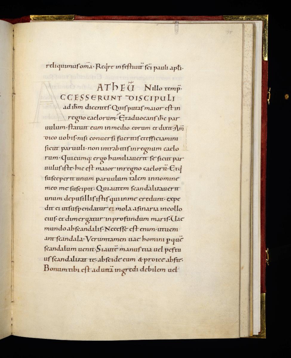 Evangelistar Heinrichs IV. (?), Textseite mit nicht ausgeführter, nur in Feder angelegter, Initiale A