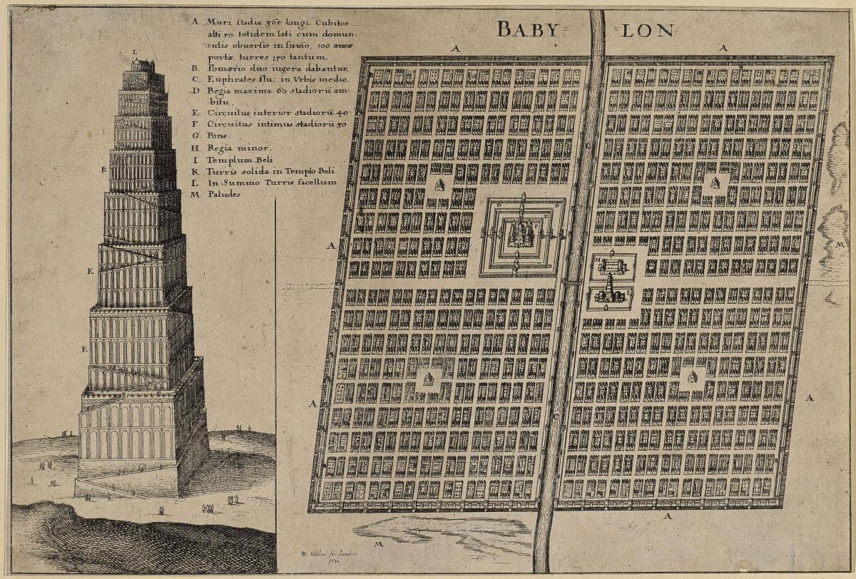 Stadtplan und Turmansicht von Babylon
