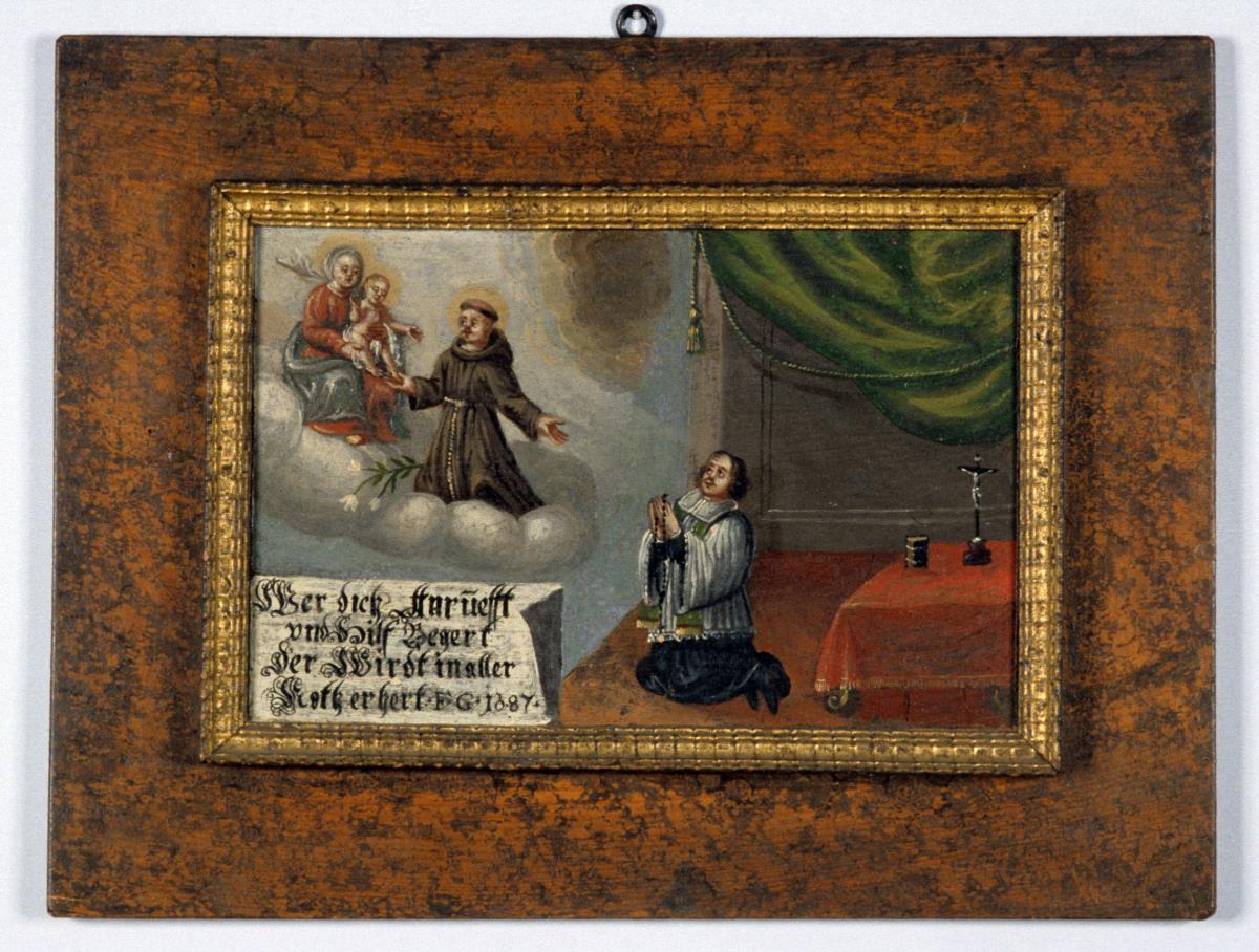 Wer dich Anruefft vnd Hilf Begert Der Wirdt in aller Noth erhert. F.G. 1687.