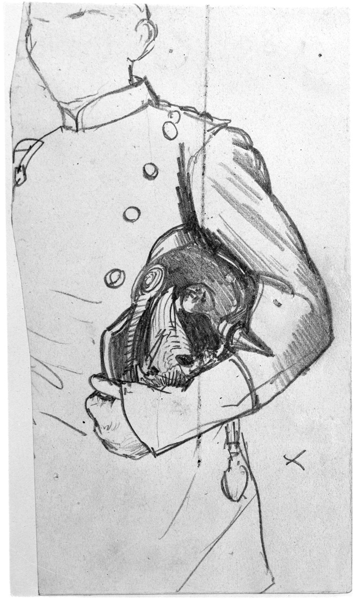 Offizier mit Helm im linken Arm
