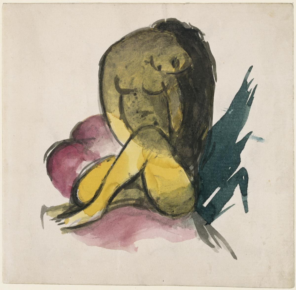 Sitzender gelber Frauenakt (Illustration eines Briefes an Else Lasker-Schüler)