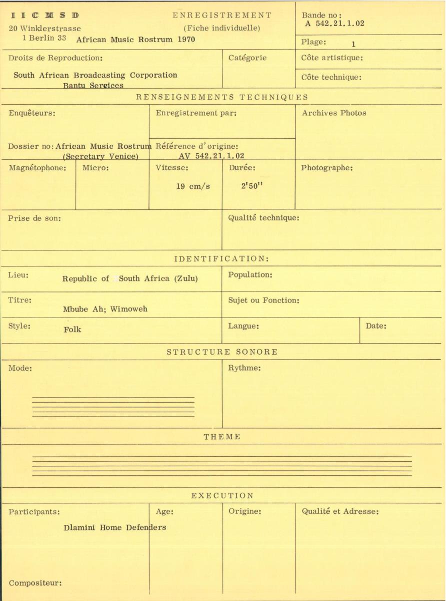 African Music Rostrum 1970