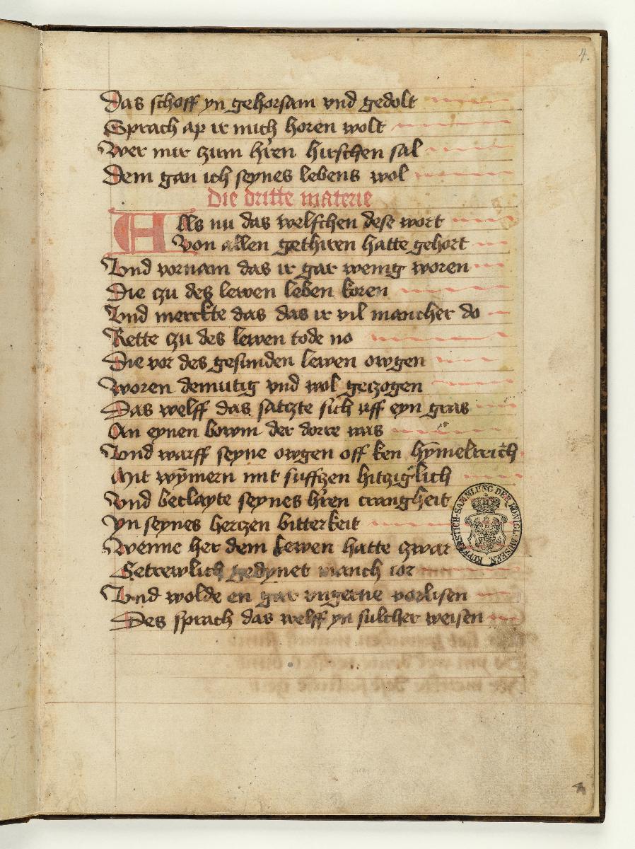 Fabel vom kranken Löwen. Handschriftliche Textseite