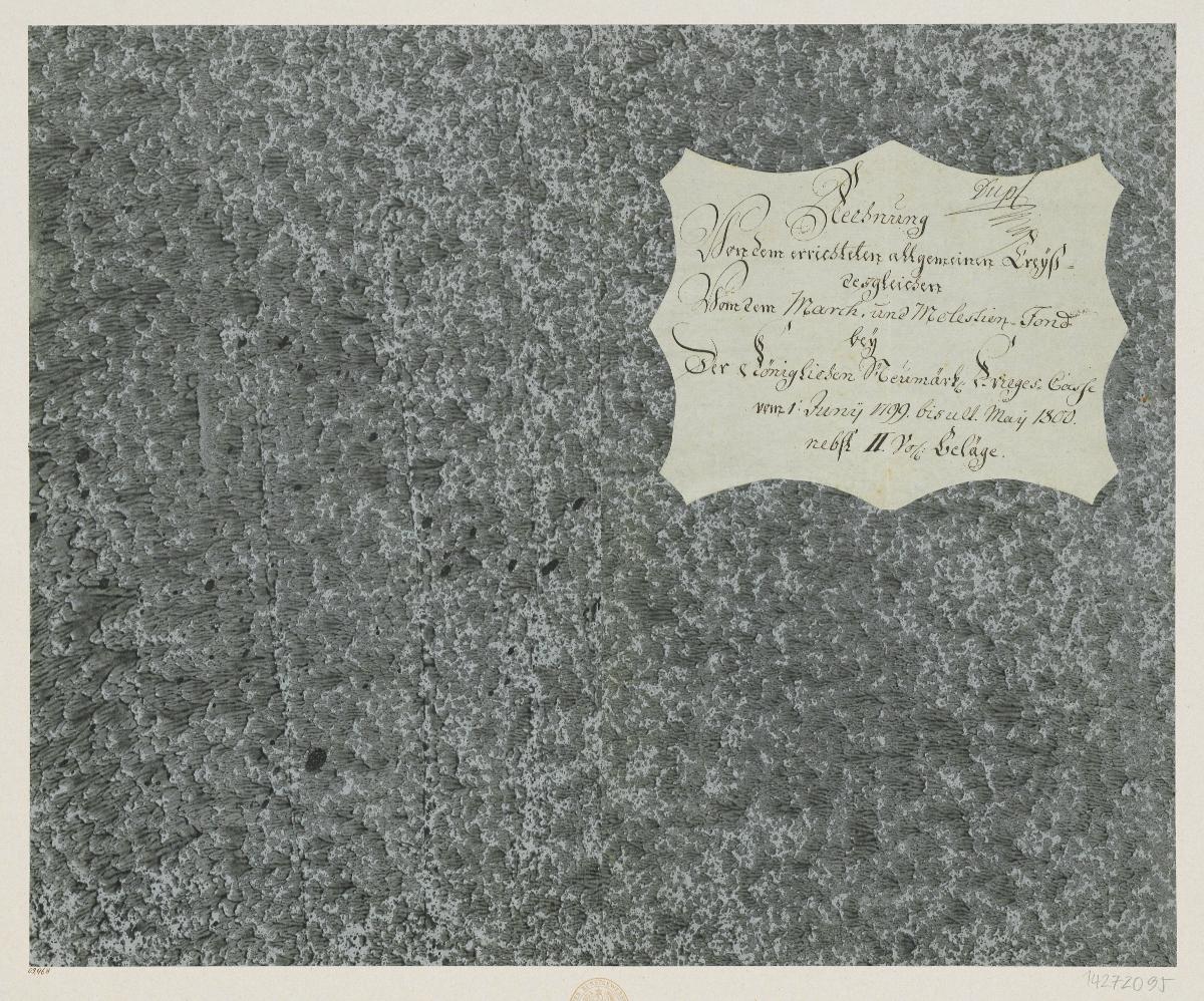 Geädertes Kleisterpapier (Einband für eine Akte mit Etikett, 1799/1800)
