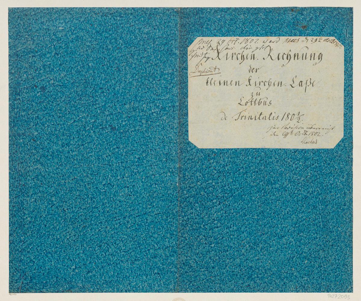 Geädertes Kleisterpapier (Einband für eine Akte mit Etikett, 1801/1802)