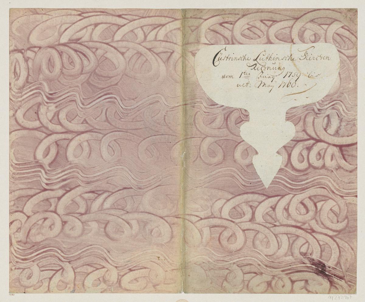 Kleisterpapier mit Verdrängungsdekor (Einband für eine Akte mit Etikett, 1759/1760)