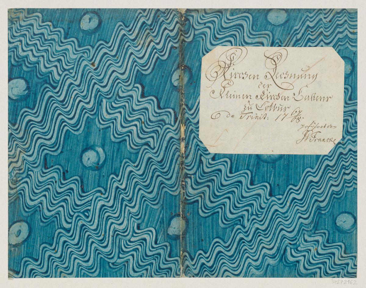 Kleisterpapier mit Verdrängungsdekor (Einband für eine Akte mit Etikett, 1767/1768)