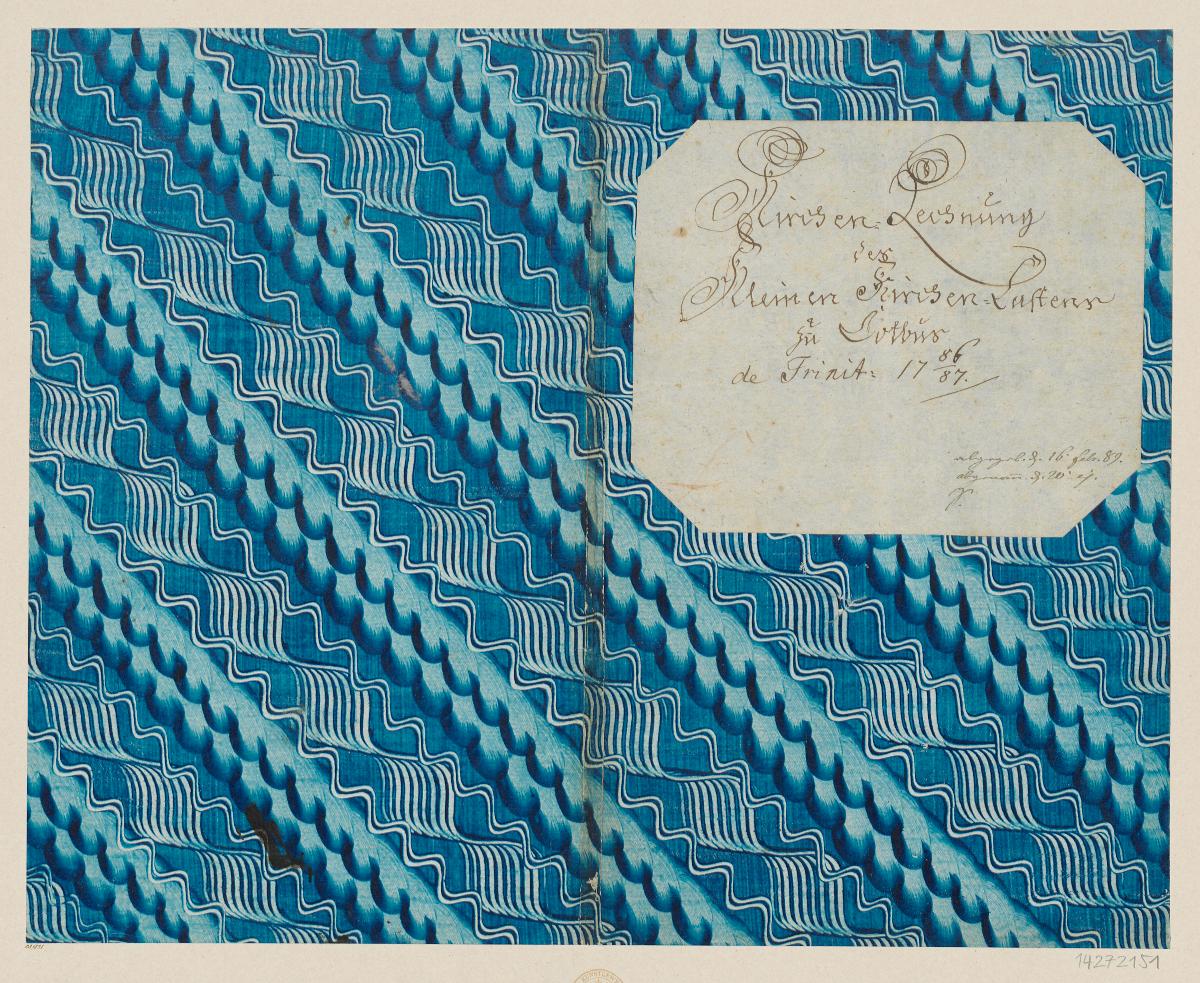 Kleisterpapier mit Verdrängungsdekor (Einband für eine Akte mit Etikett, 1781/1782)