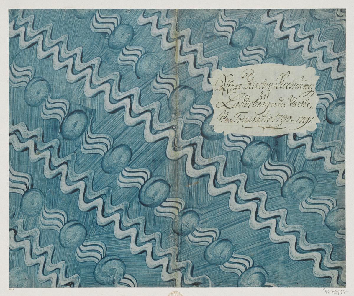 Kleisterpapier mit Verdrängungsdekor (Einband für eine Akte mit Etikett, 1790/1791)