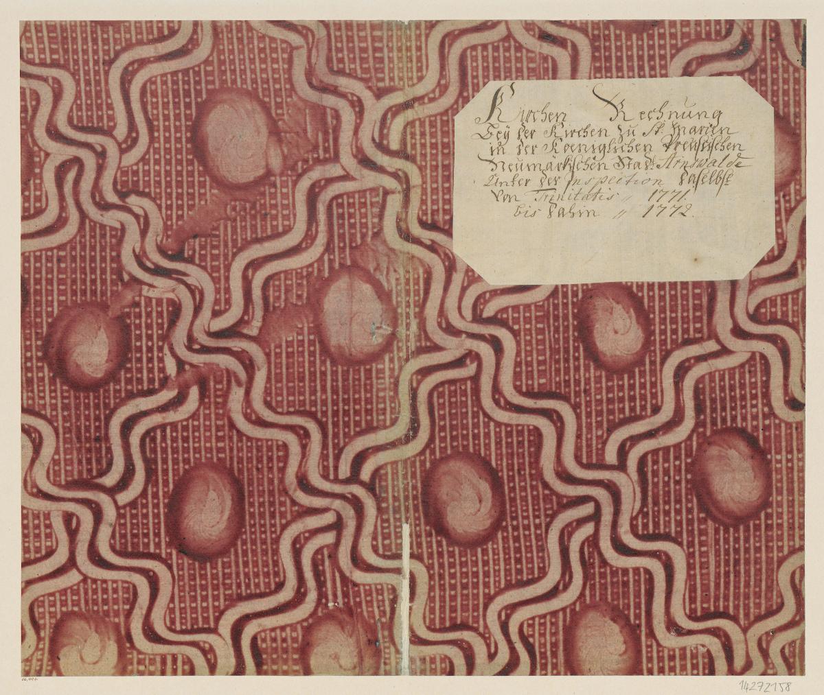 Kleisterpapier mit Verdrängungsdekor (Einband für eine Akte mit Etikett, 1771/1772)
