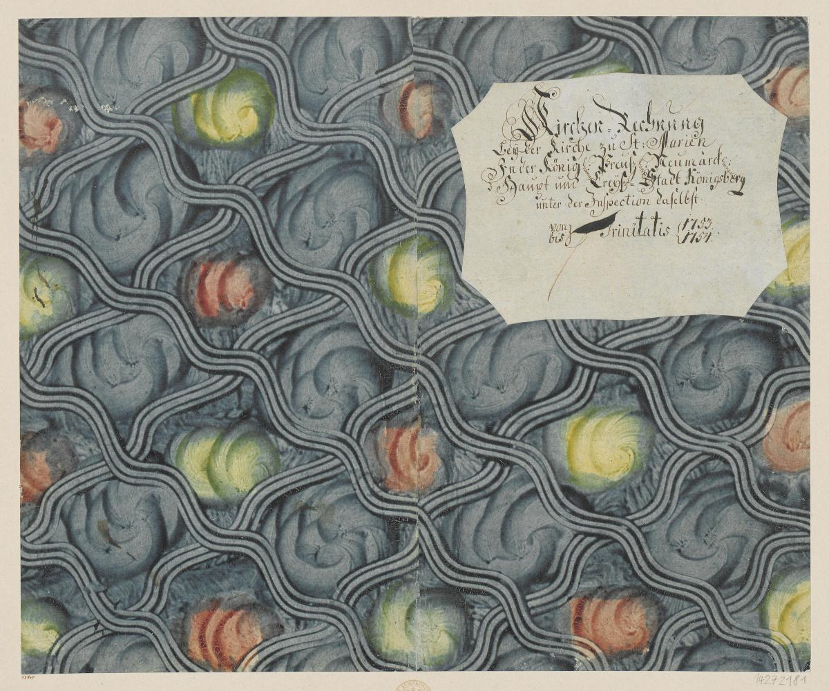 Kleisterpapier mit Verdrängungsdekor (Einband für eine Akte mit Etikett, 1753/1754)
