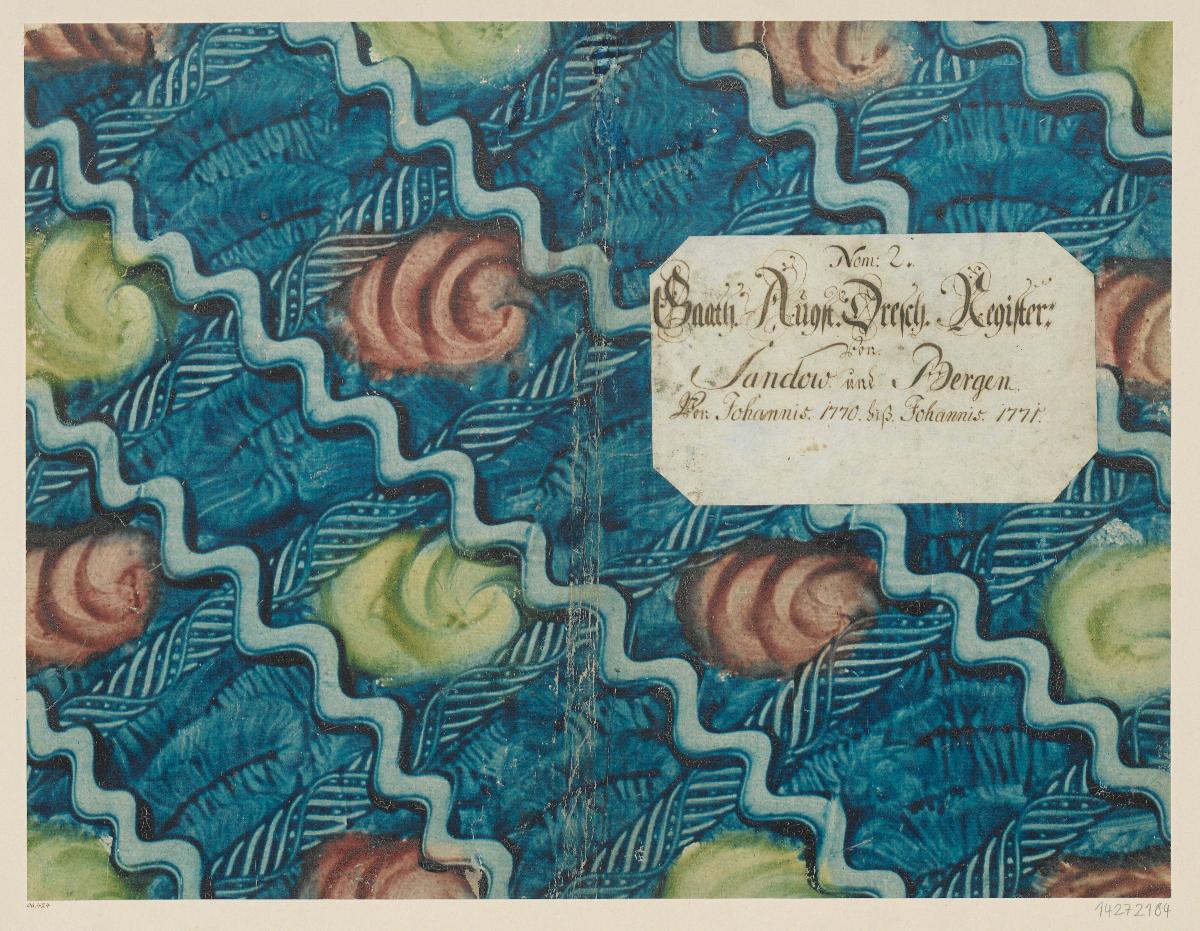 Kleisterpapier mit Verdrängungsdekor (Einband für eine Akte mit Etikett, 1770/1771)