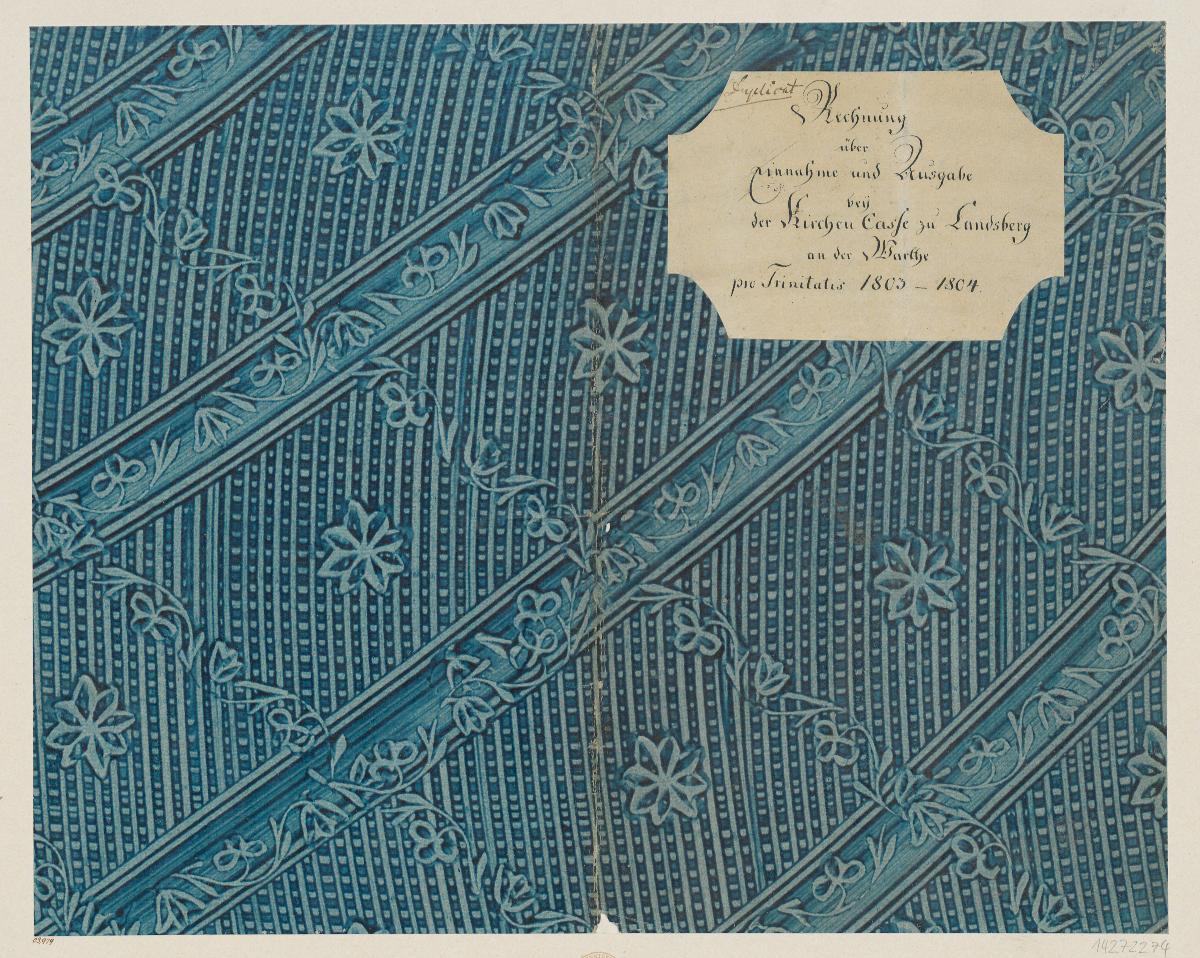 Kleisterpapier mit Verdrängungsdekor (Einband für eine Akte mit Etikett, 1803/1804)