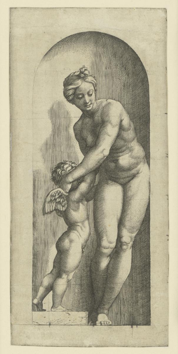 Venus und Amor in einer Nische stehend