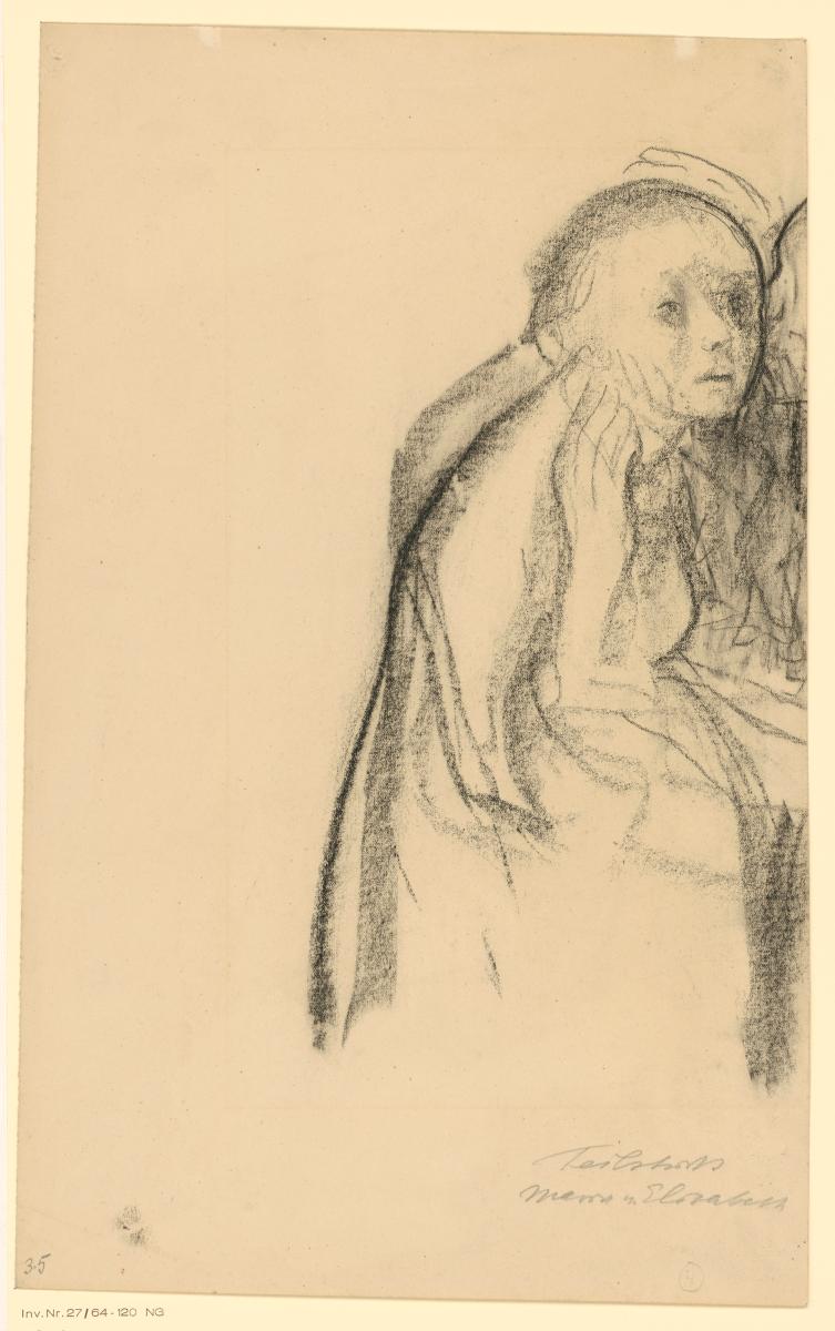 Teilstück Maria und Elisabeth (linke Hälfte einer Entwurfsvariante zu den drei Holzschnitten von 1927/28)