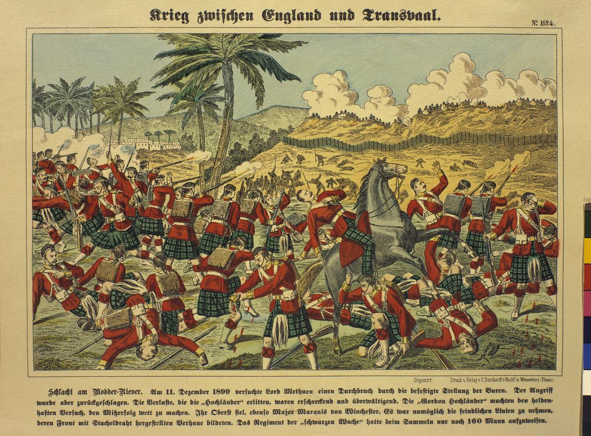 Krieg zwischen England und Transvaal. Schlacht am Modder-River. (11. Dezember 1899 - "Gordon Hochländer" versuchen Buren zu stürmen)