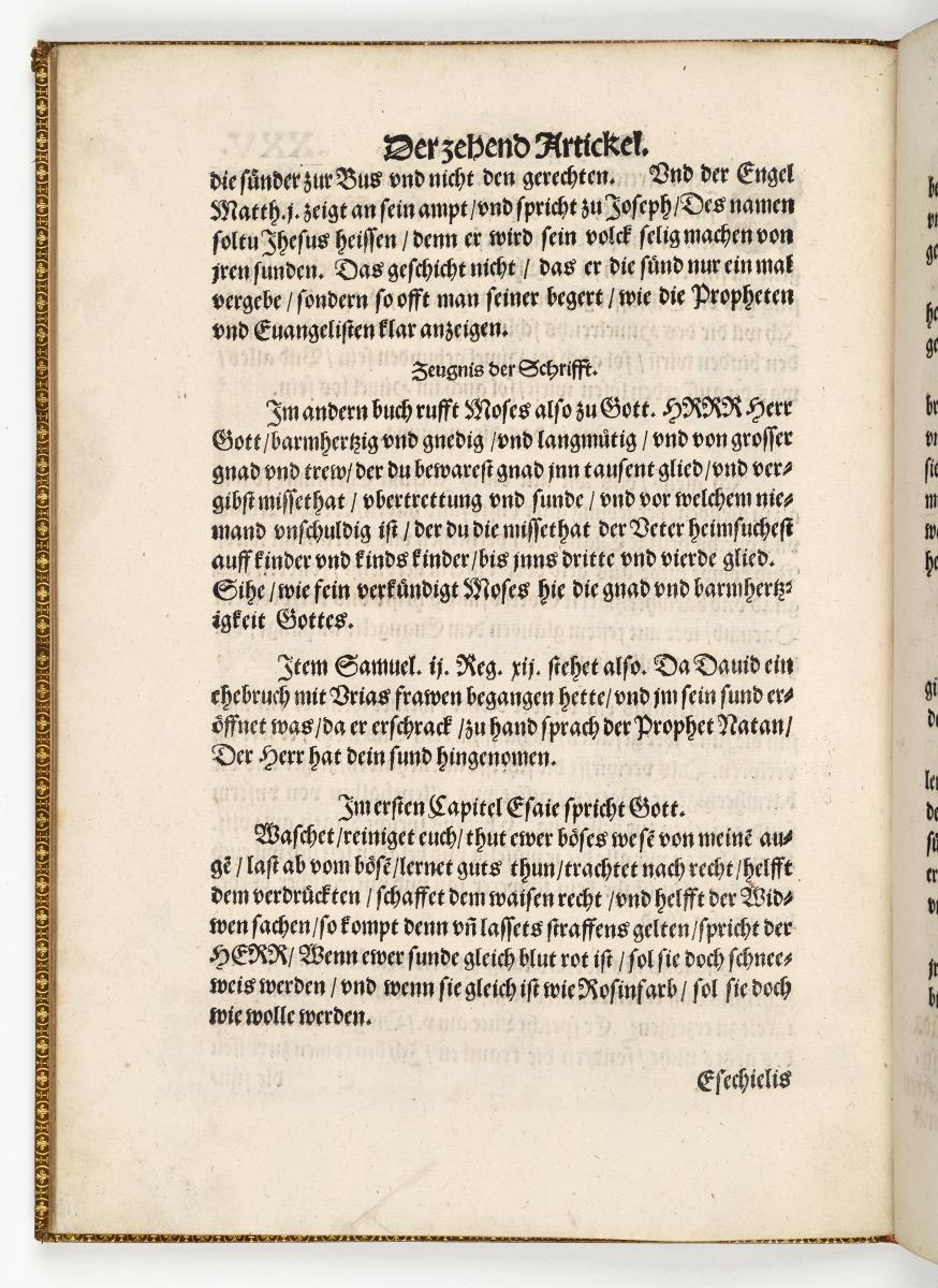 Kapitel "Der zehend Artickel.", aus: "Das Symbolum oder gemeine Bekentnis der zwelff Aposteln [...]" (Apostelmartyrien), Wittenberg 1539
