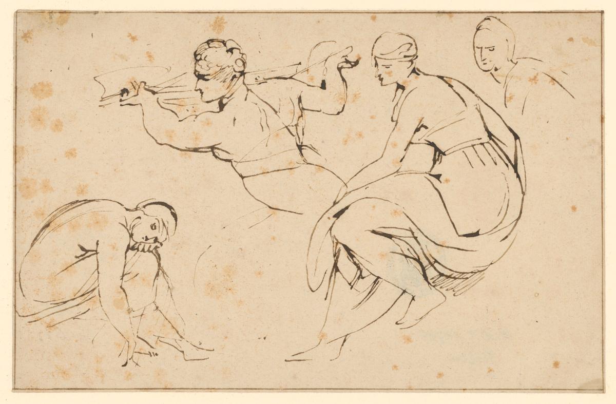 Studien von vier Frauenfiguren nach Michelangelos Fresken in der Sixtinischen Kapelle, die libysche Sibylle