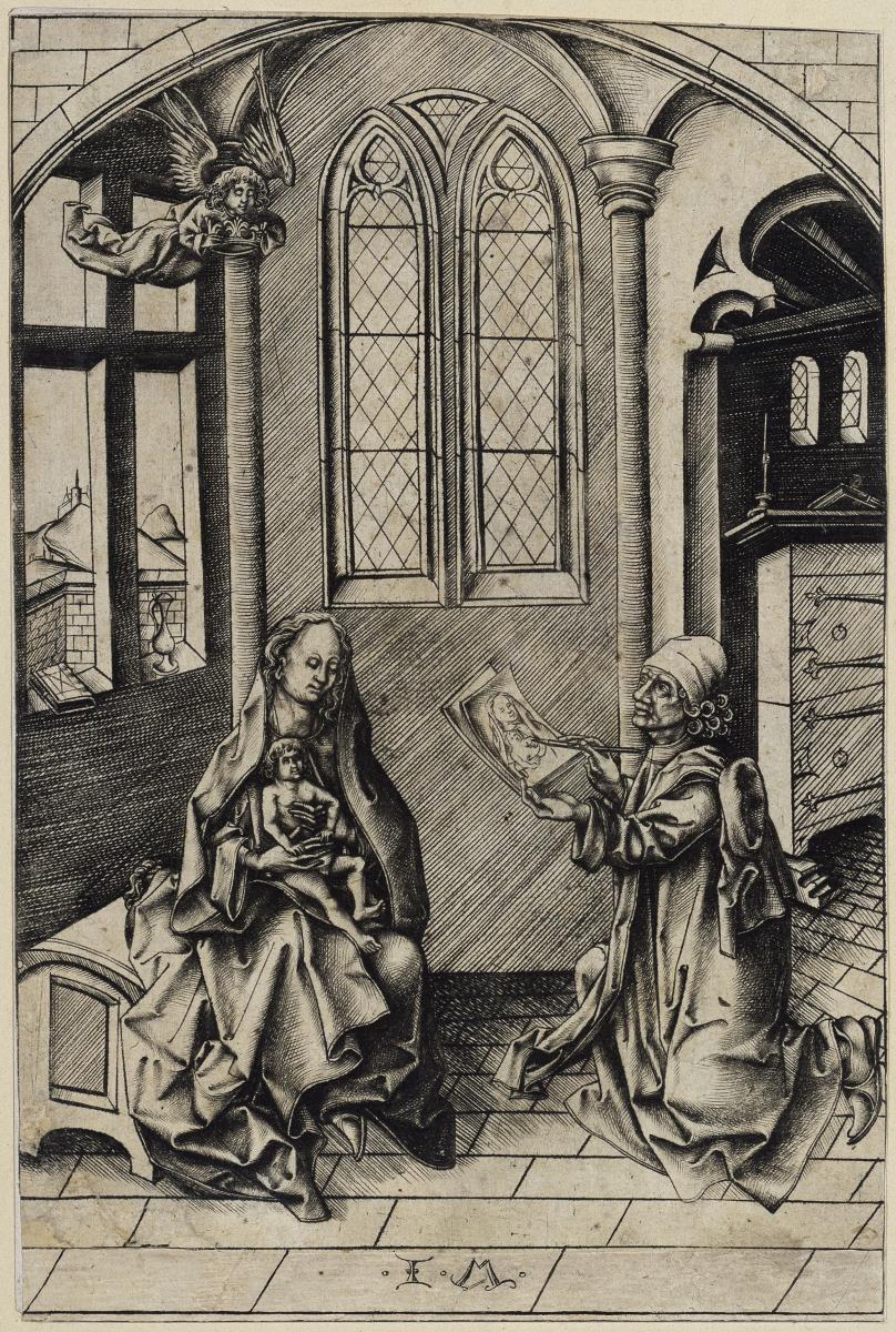 Der Evangelist Lukas zeichnet Maria und den Christusknaben