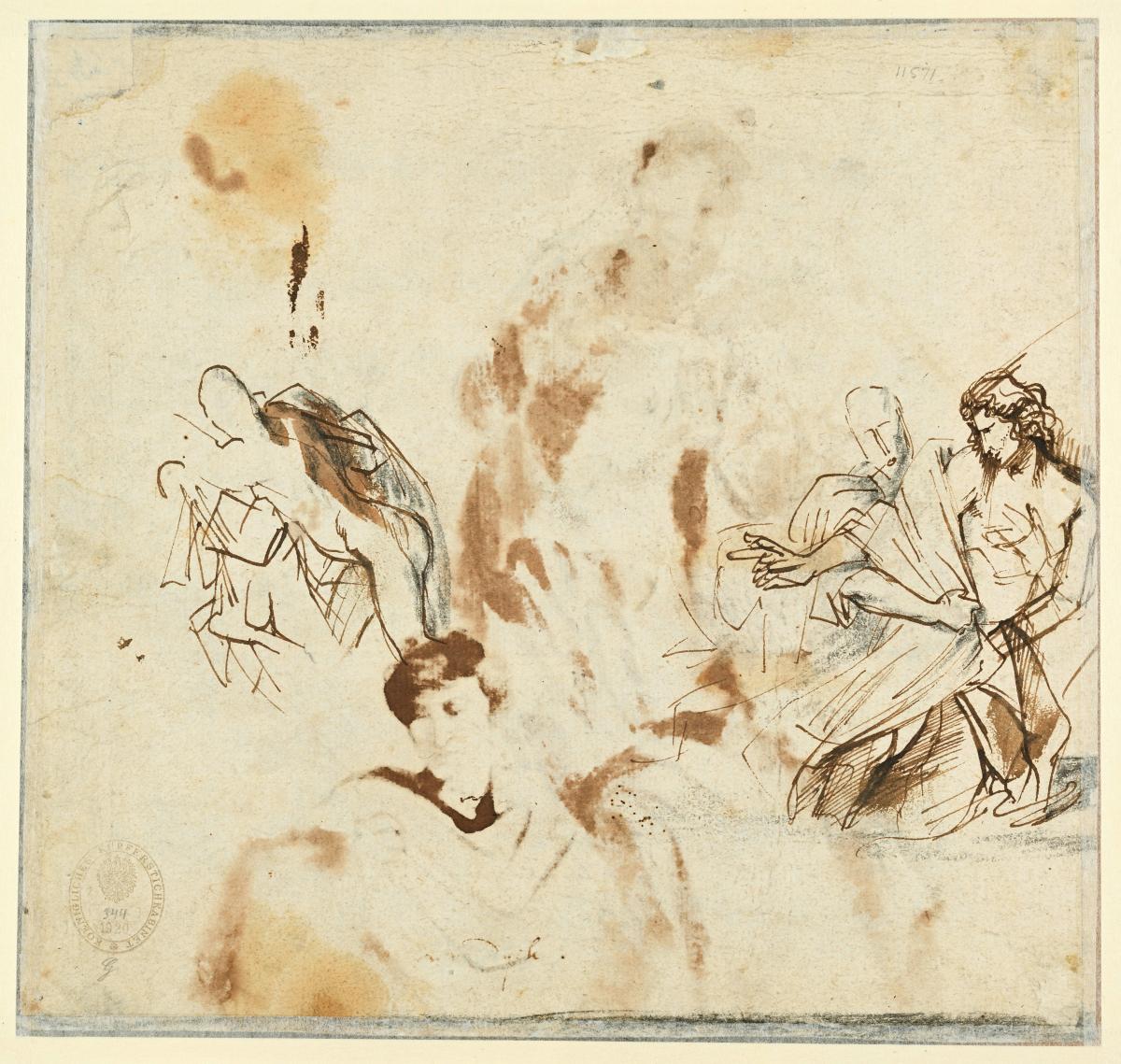 Figurenstudien zu Diana und einer Nymphe sowie zu einer fliehenden Nymphe für "Diana und Aktäon"