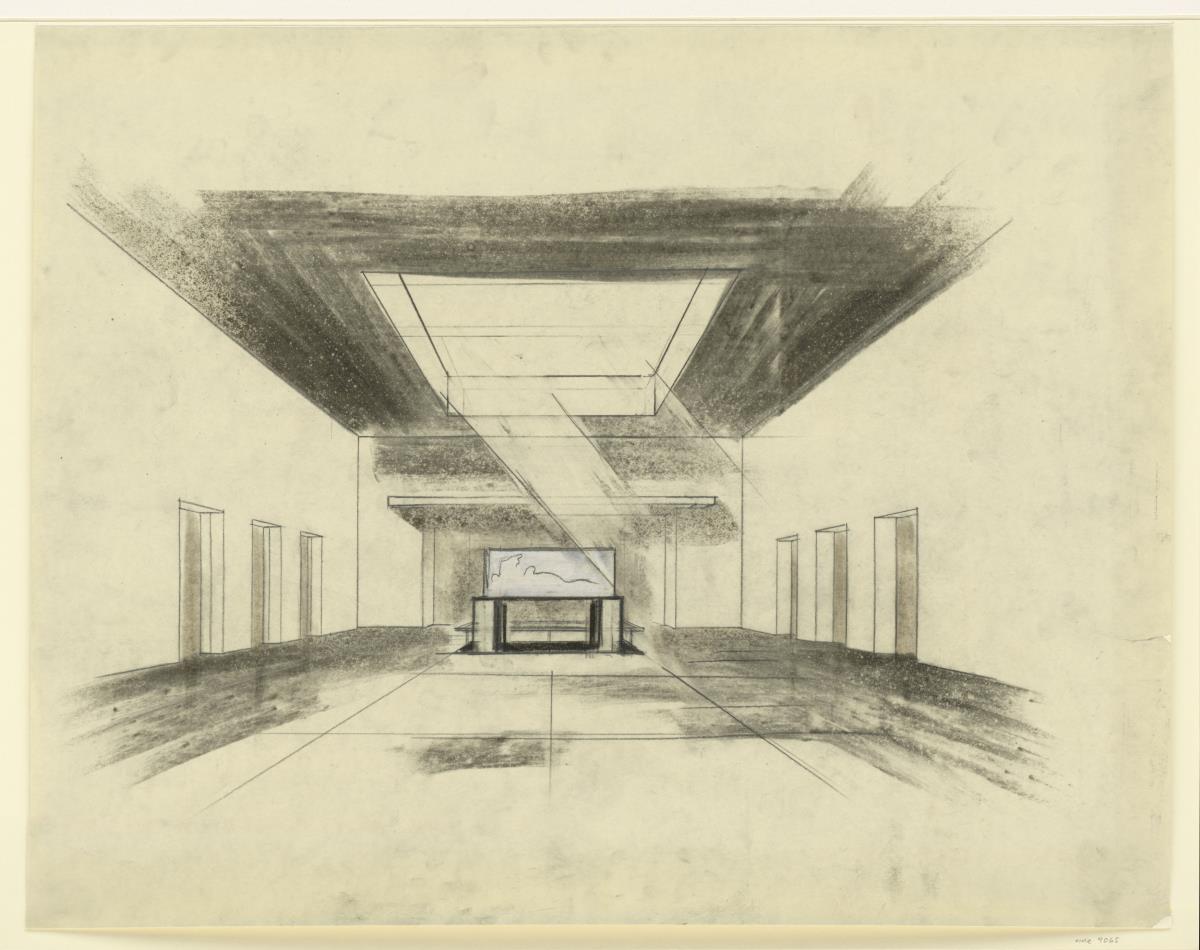 Wettbewerb Umgestaltung Neue Wache Berlin, Innenraum mit Quader auf Pfeilern