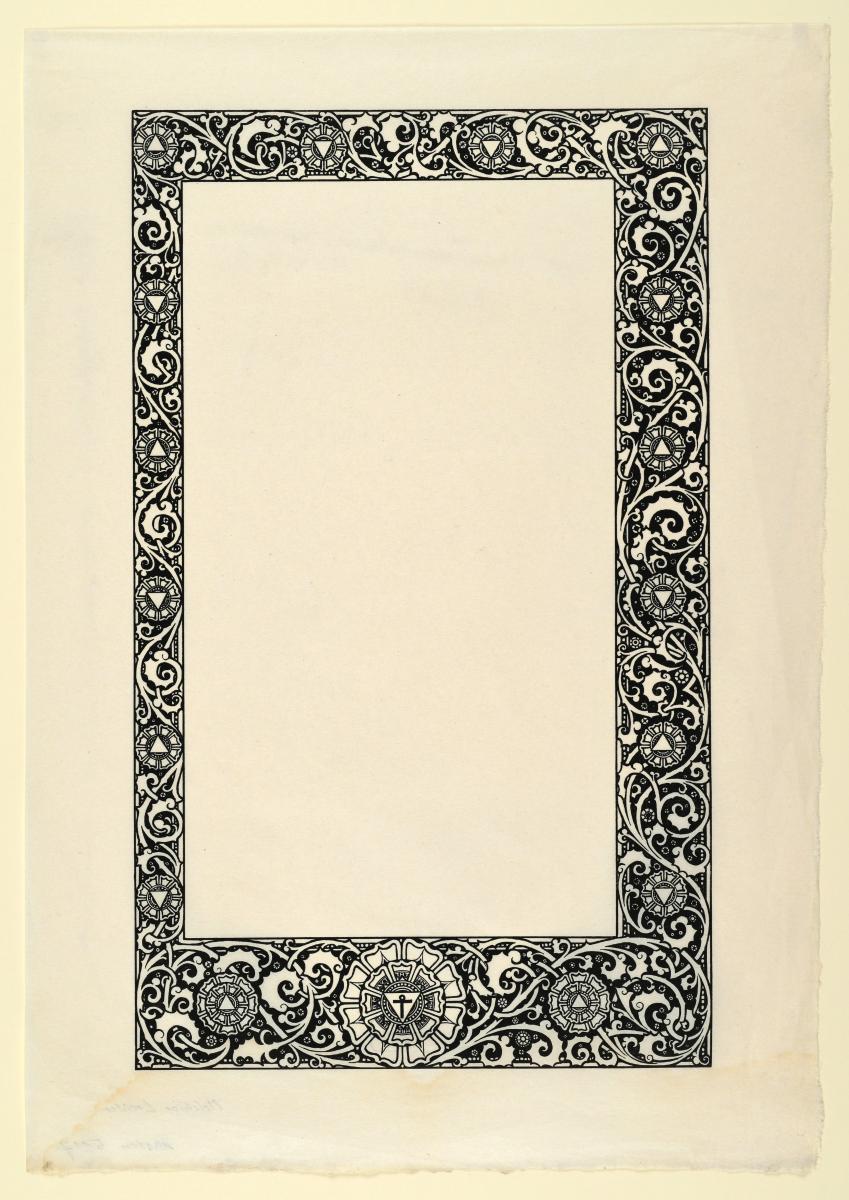 Probedruck der Symbol-Umrahmung in Thomas von Kempen Die vier Bücher von der Nachfolge Christi