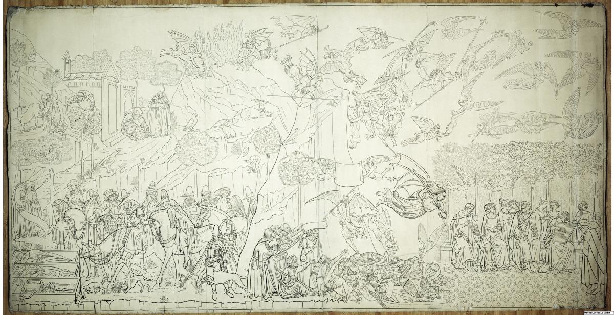 Das Wandbild im Campo Santo zu Pisa (Die drei Könige und die drei Toten). Umrisszeichnung