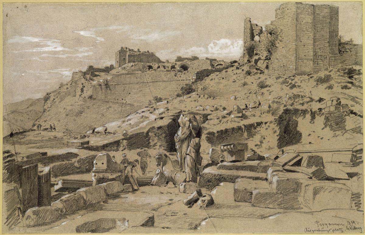 Der Burgberg von Pergamon zu Beginn der Ausgrabungen: Ausgrabungsplatz