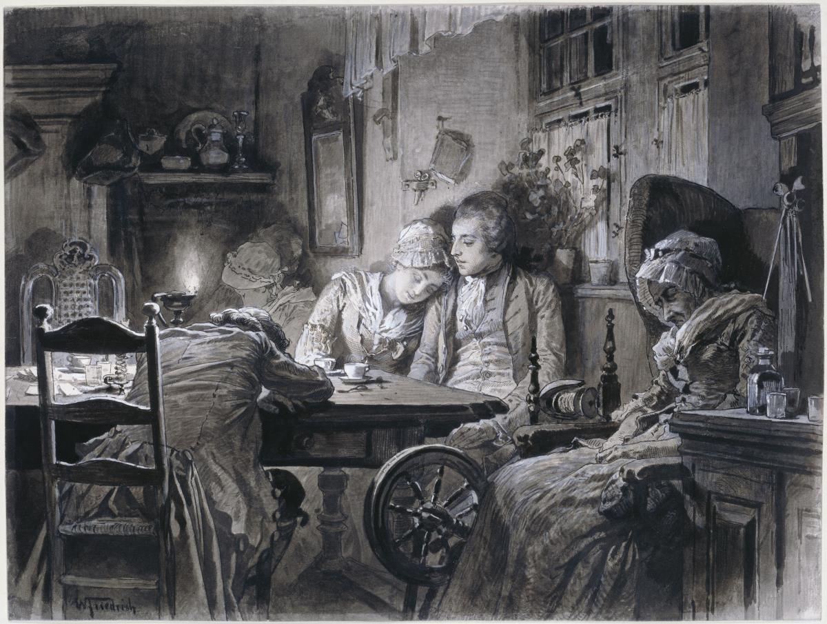Frankfurt. Das schöne Gretchen im Gasthof zur Rose. Illustration zu G.H. Lewes: Goethes Leben in Bildern