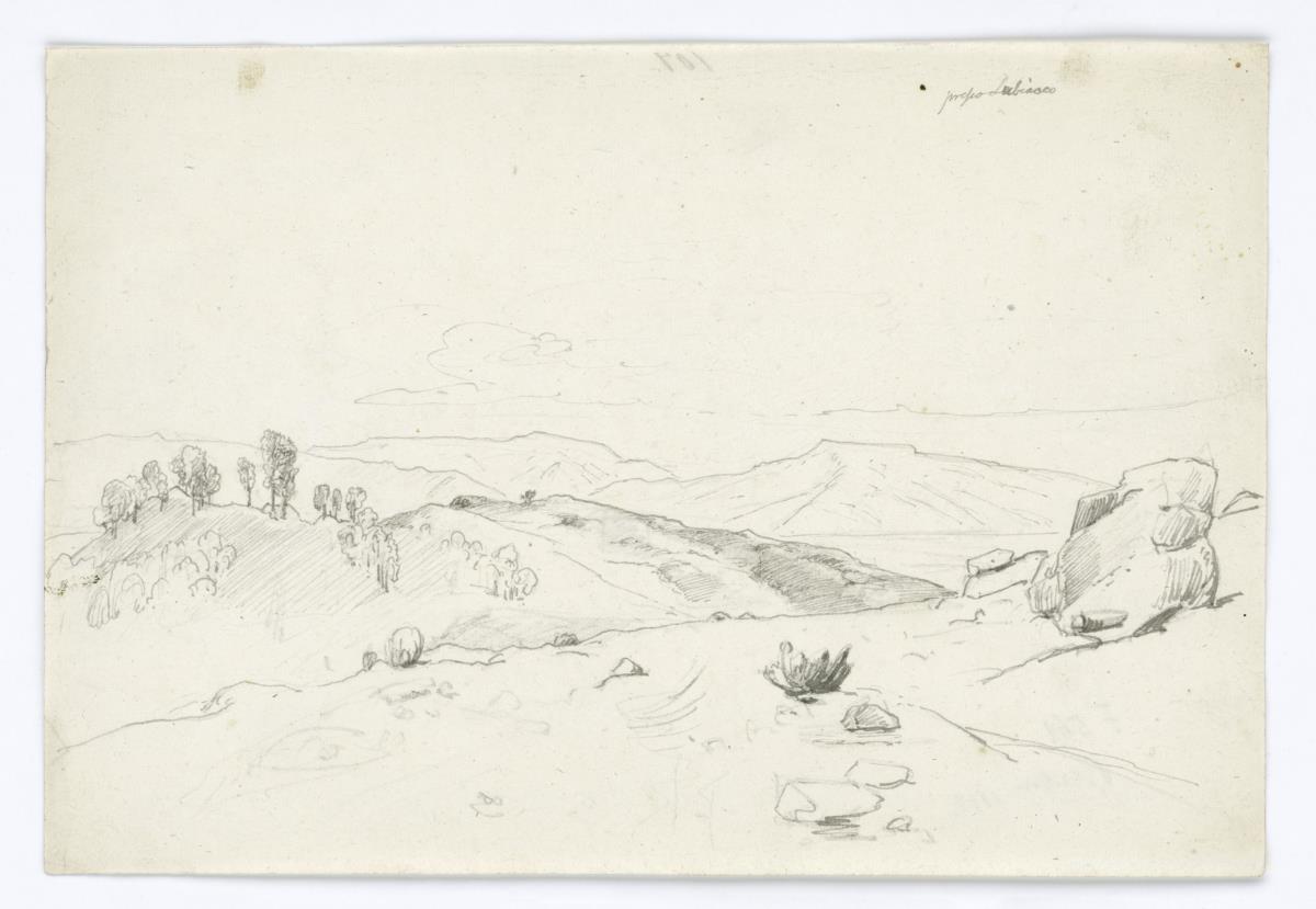 Berglandschaft mit Bäumen und Felsen bei Subiaco
