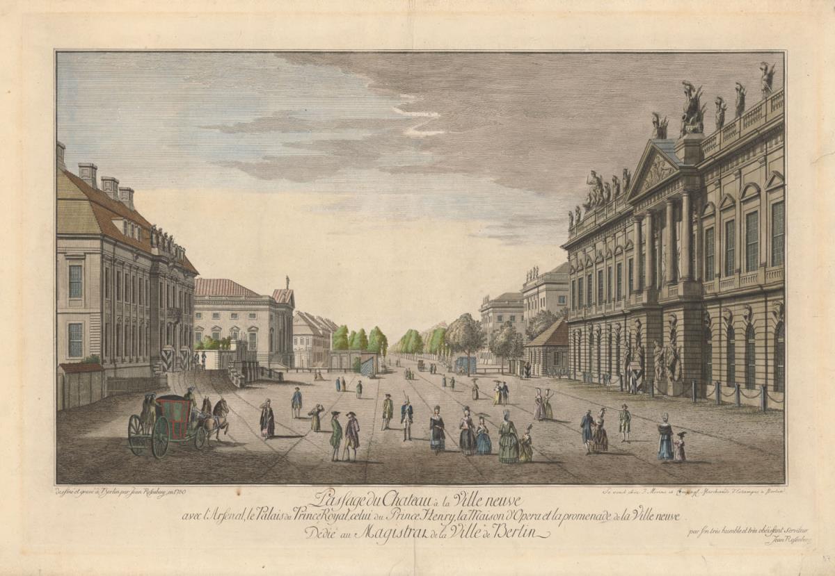 Passage du Chateau à la Ville neuve, avec l' Arsenal, le Palais du Prince Royal, celui du Prince Henry, la maison d' Opéra et la promenade de la Ville neuve