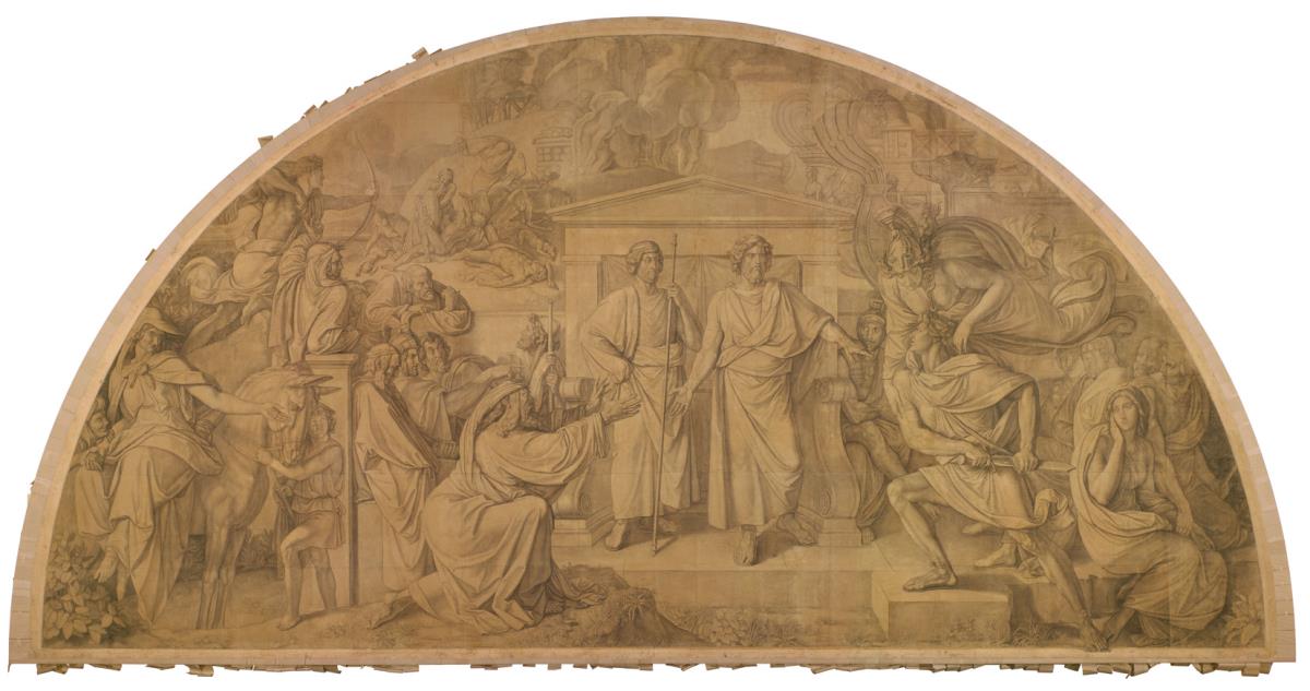 Der Zorn des Achill, Bogenfeld. Karton zu den Deckenbildern der Münchner Glyptothek