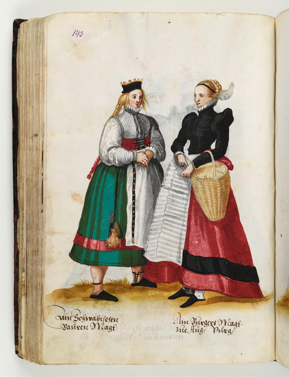 Trachtenbuch: Ein schwäbischen Baurenmagt / Ein Burgersmagt zue Augspurg