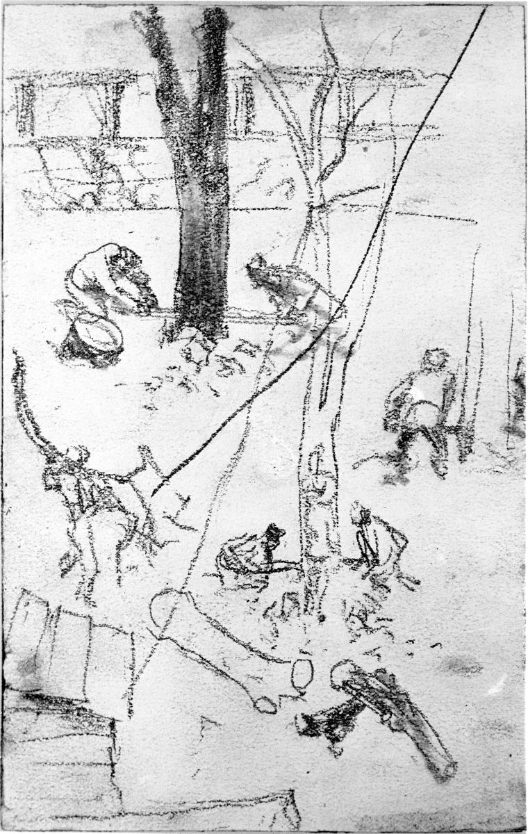 Arbeiter einen Baum fällend