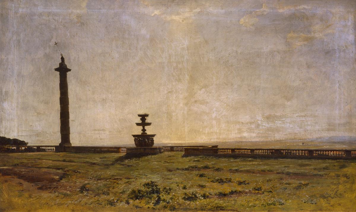 Terrasse mit Säule und Brunnen (Villa Mondragone)