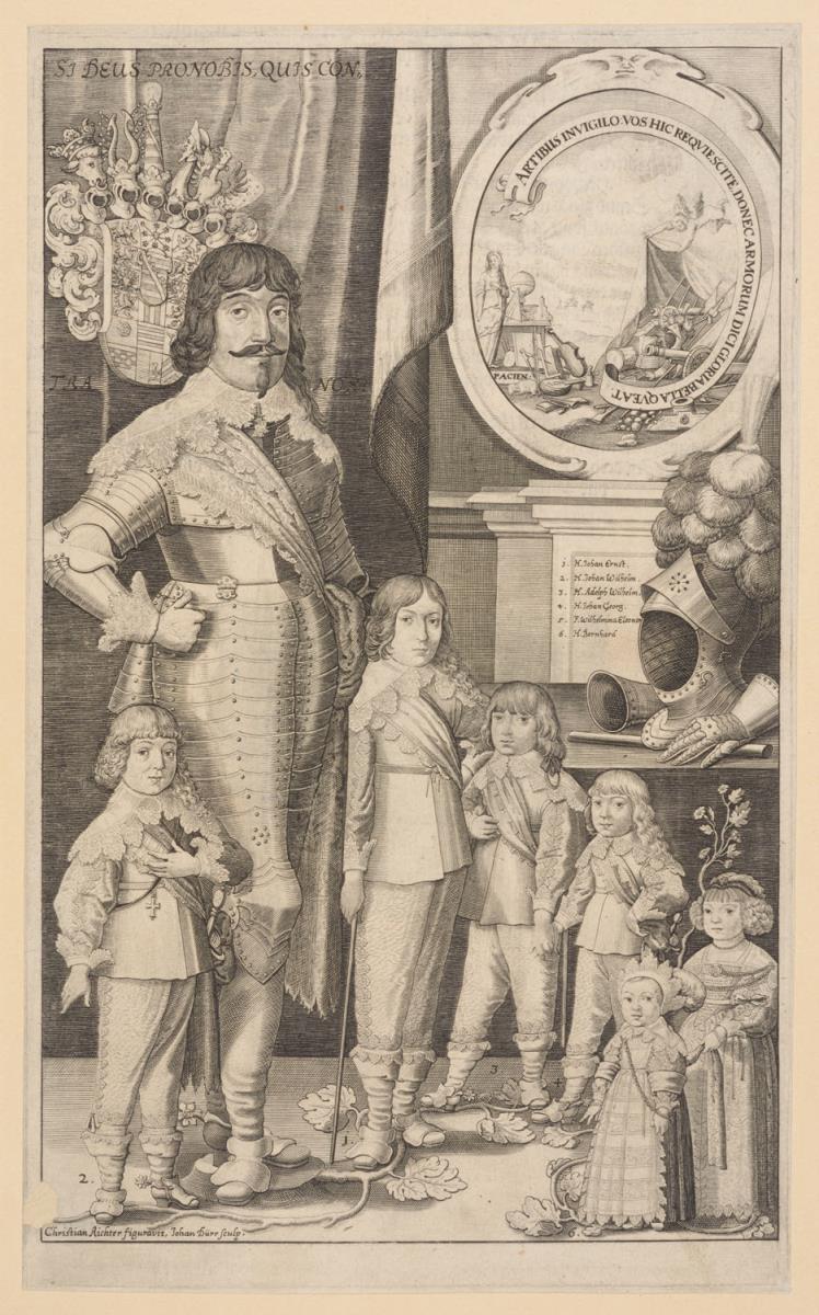 Porträt des Albrecht, Herzog von Sachsen-Eisenach mit seinen Kindern