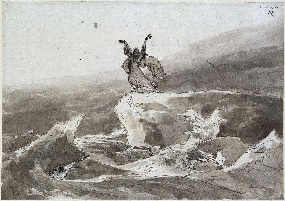 Felsen und Meeresbrandung mit phantastischen Gestalten