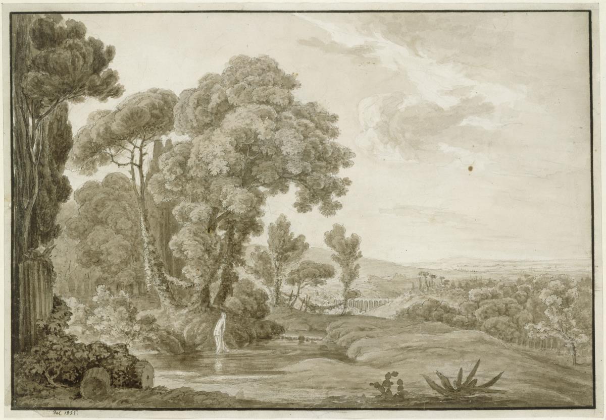 Landschaft mit badender Frau