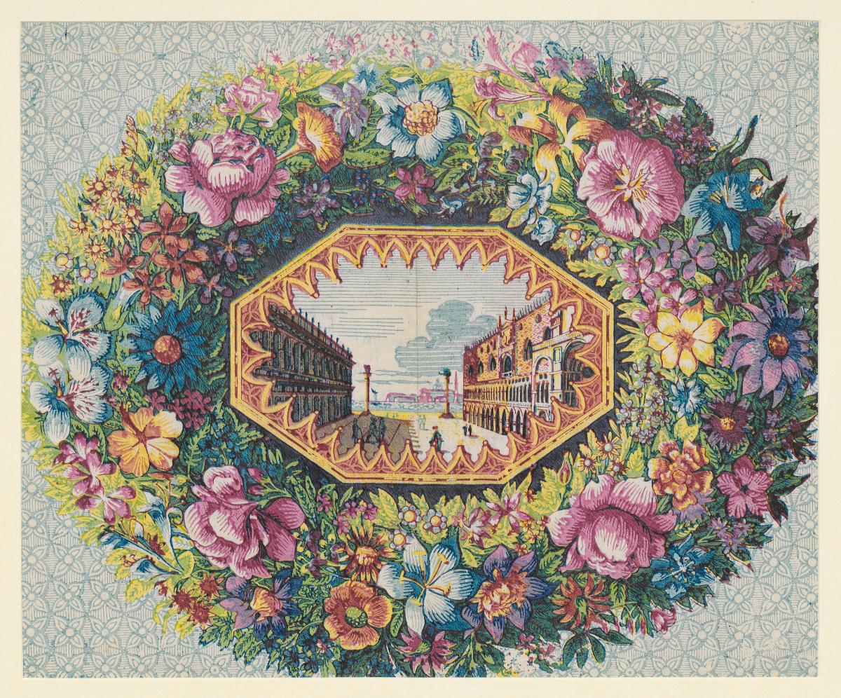 Modeldruckpapier (Stadtansicht Venedig im Blütenkranz)