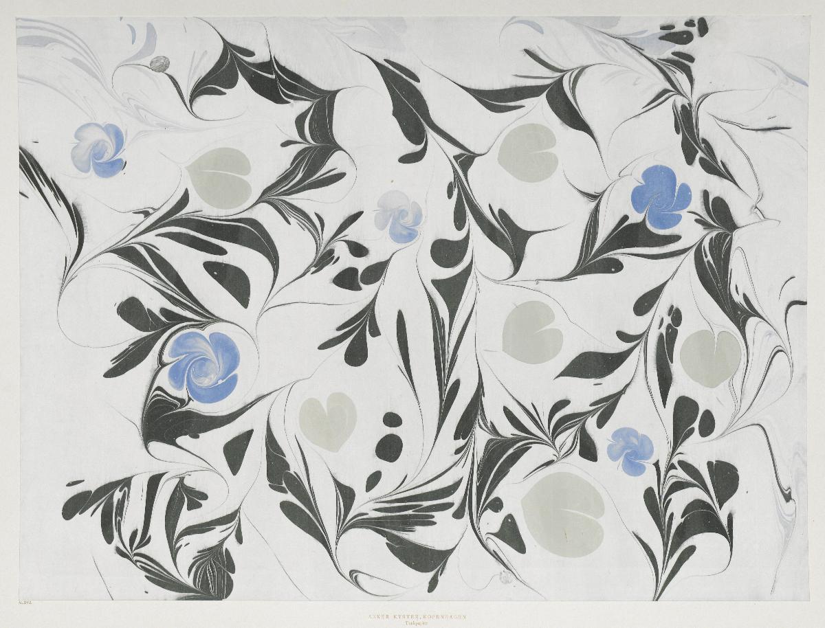 Marmorpapier (mit Blüten und herzförmigen Blättern)