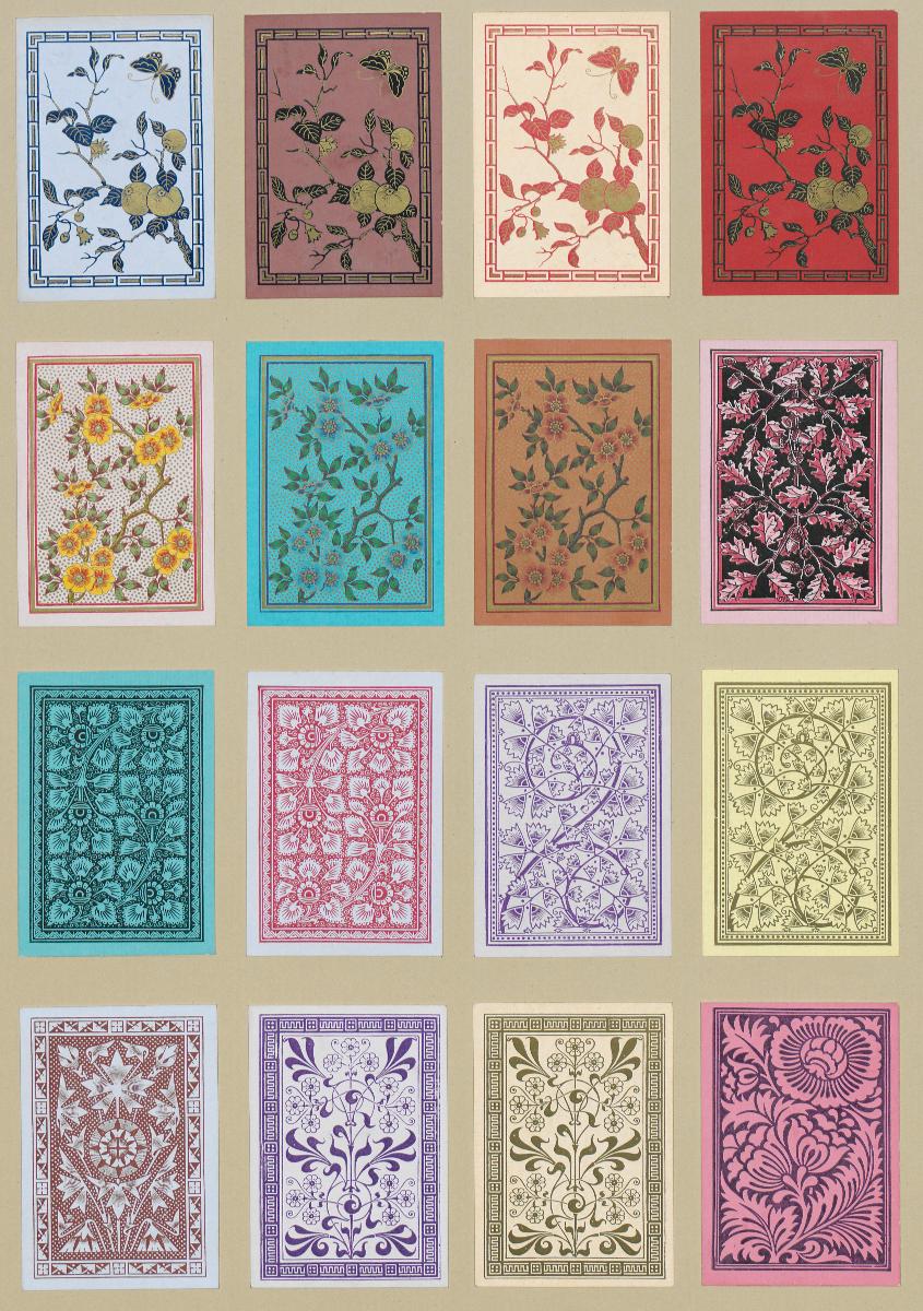 Rückseiten von Spielkarten mit floralen Darstellungen (16 Karten)