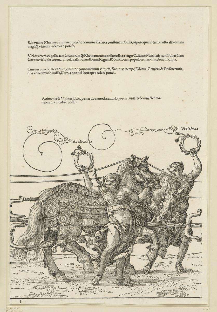 Der große Triumphwagen: Acrimonia und Virilitas (6. Stock)