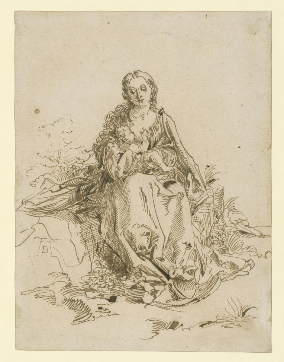 Madonna auf einer Rasenbank