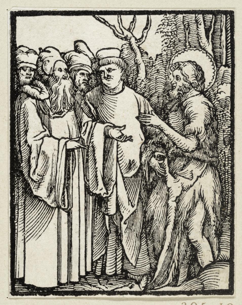 Die Juden schicken Priester und Leviten zu Johannes (aus: Postilla, 43 Holzschnitte)
