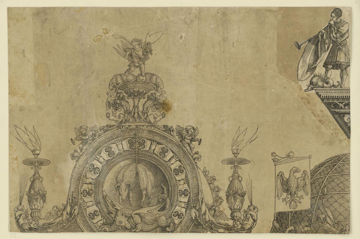 Der Triumphbogen des Kaisers Maximilian I. (15): Der Giebel des linken Portals