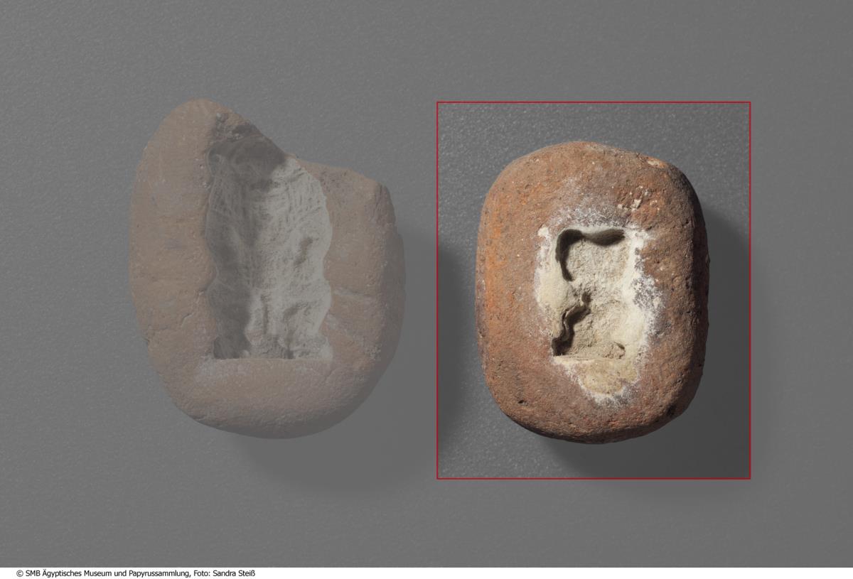 Model für ein Amulett in Gestalt des Gottes Bes, eine Pauke spielend