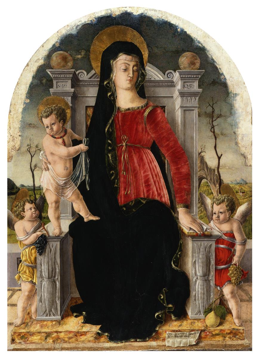 Thronende Maria mit dem Kind und zwei Engeln