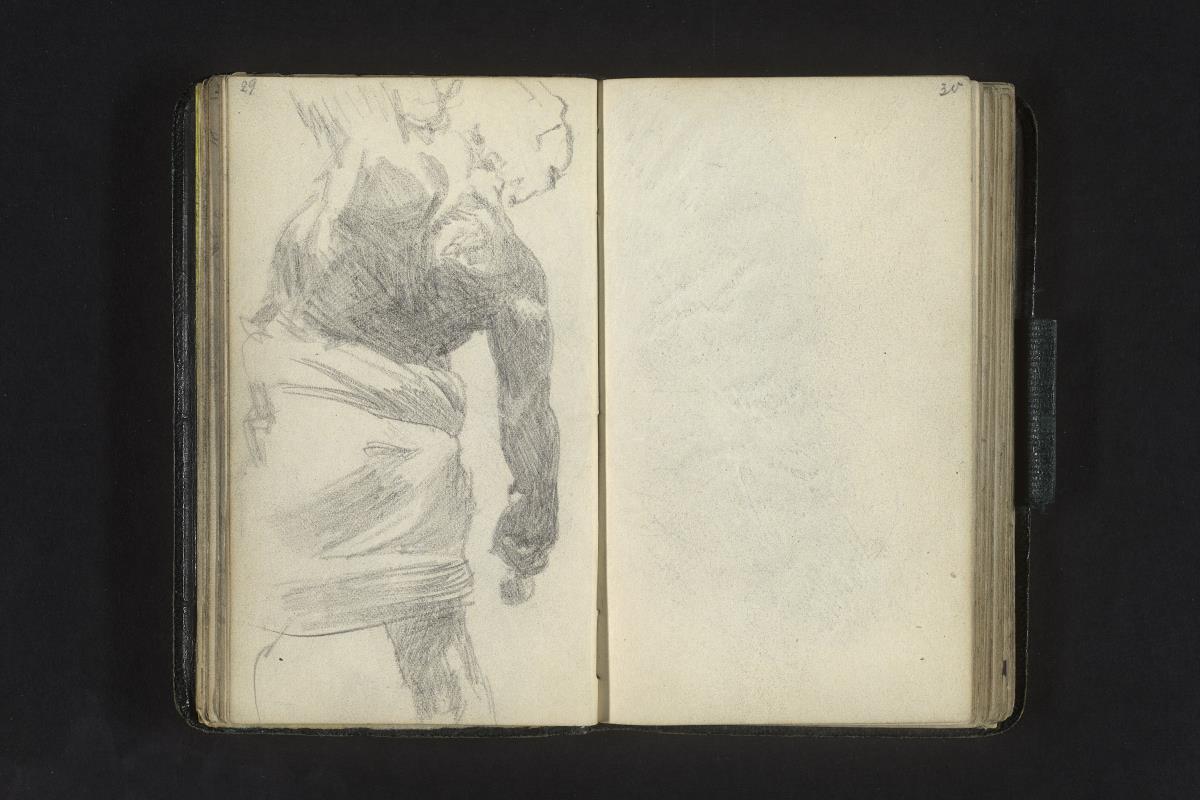 Halbakt mit erhobenem Arm in Rückenansicht