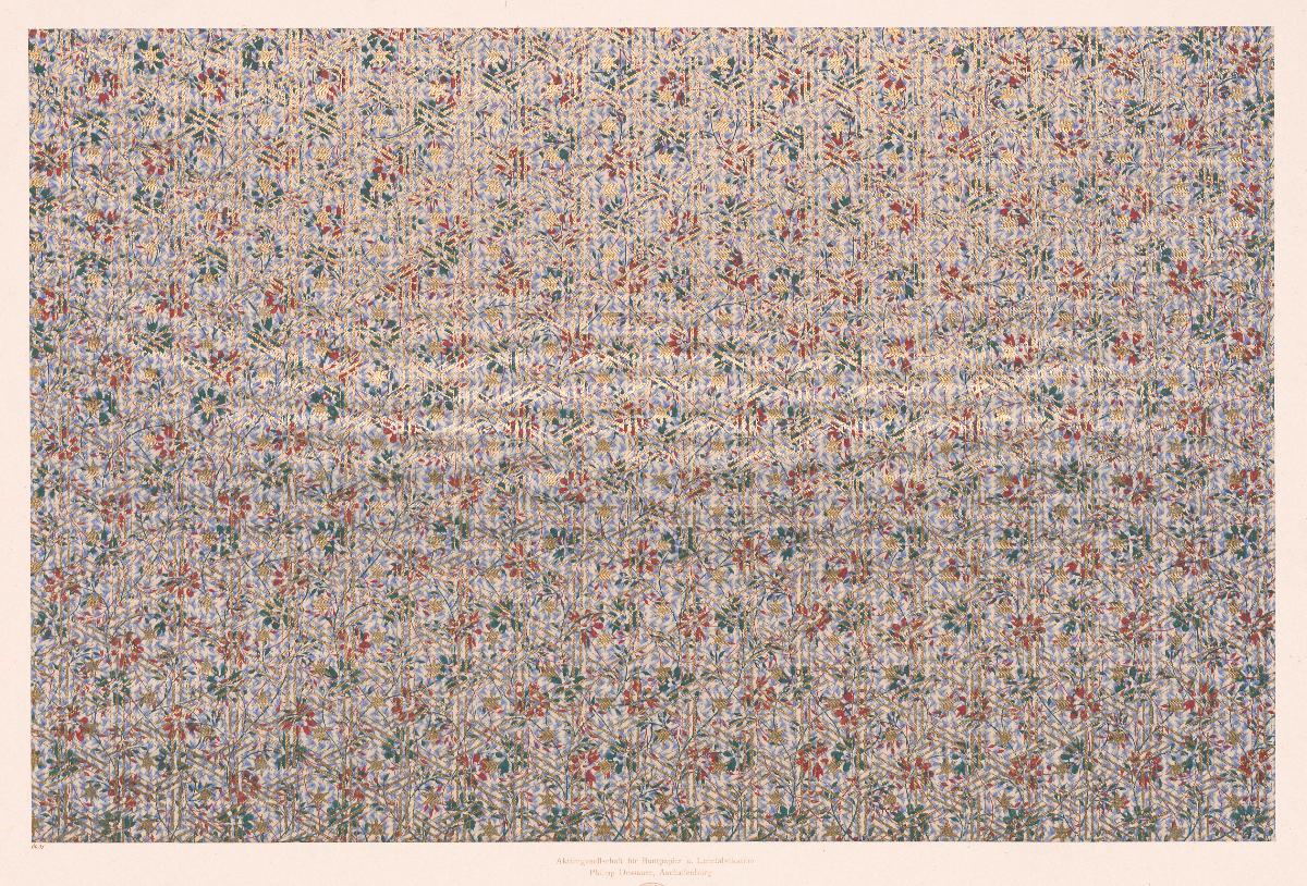 Walzendruckpapier mit Golddruck (Netz mit Sternen über Blütenmuster)